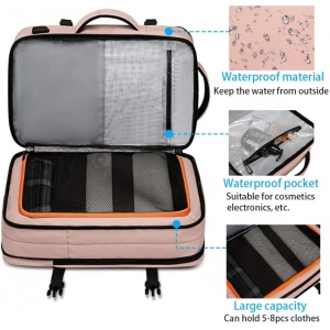 Rucsac laptop 15.6", pentru calatorii, impermeabil, expandabil pana la 37 L, cu port de incarcare USB, BANGE, 44x30x16 cm, Roz - Img 5