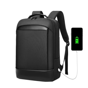 Rucsac laptop 15.6", smart business, cu insertii de piele ecologica, impermeabil, cu port de incarcare USB, GETICS, 30x15x44 cm, Negru - Img 4