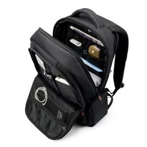Rucsac laptop 15.6" smart casual, impermeabil, cu orificiu pentru cabluri audio si port USB, Tigernu, 33x17x49 cm, Negru - Img 3