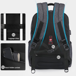 Rucsac laptop 15.6" smart casual, impermeabil, cu port USB si buzunar antifurt, Tigernu, 43x30x15 cm, Negru - Img 7