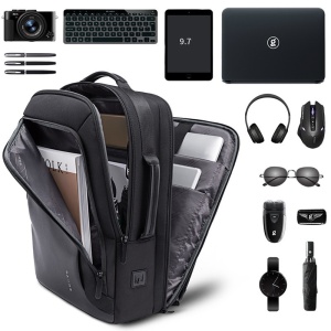 Rucsac laptop 15.6", smart, impermeabil, cu insertie de piele ecologica, port de incarcare USB si jack audio, BANGE, 43x31x16 cm, Negru - Img 7