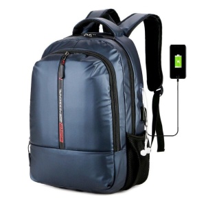 Rucsac laptop 17", casual cu aspect lucios, cu port USB si orificiu pentru casti audio, GETICS, 45x36x10 cm, Albastru - Img 2