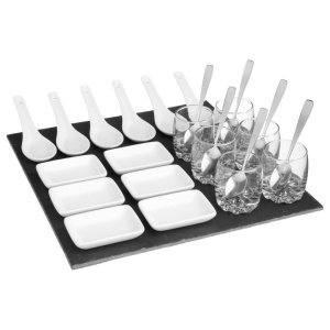 Set 25 piese pentru servire aperitive, pe suport din ardezie, Secret de Gourmet