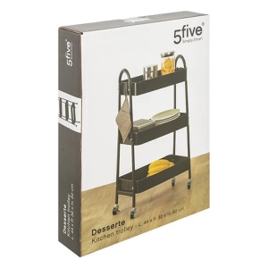 Carucior pentru servire din metal cu roti, trei niveluri, Five, 44x32x80 cm, Negru - Img 5