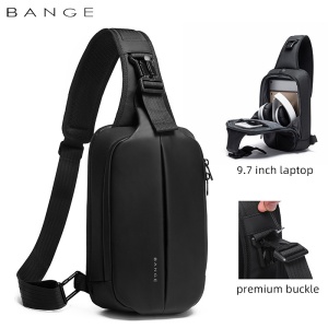 Geanta crossbody/de umar, cu orificiu pentru casti, Bange, Negru - Img 1