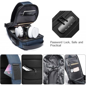 Geanta crossbody/de umar, impermeabila, antifurt, cu port de incarcare USB, Bange, 34X18X10 cm, Albastra - Img 4