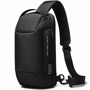 Geanta crossbody/de umar, impermeabila, antifurt, cu port de incarcare USB, Bange, 34X18X10 cm, Negru