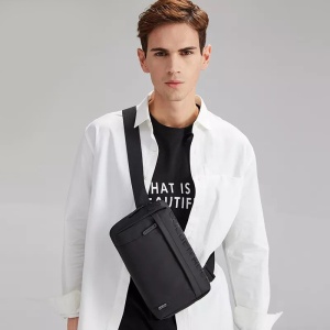 Geanta crossbody sau de umar, smart casual, cu orificiu cabluri audio, Golden Wolf, 29x17x6 cm, Neagra - Img 7