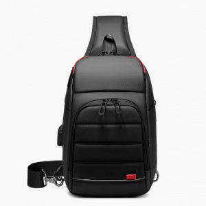 Geanta de umar, de piept sau de mana, cu port de incarcare USB, GETICS, 28x18x12 cm, Neagra - Img 2