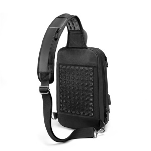 Geanta de umar, de piept sau de mana, cu port de incarcare USB, GETICS, 33x20x9 cm, Neagra - Img 7