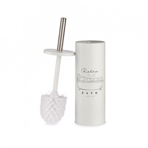 Perie pentru toaleta cu suport metalic, Escalate, 9,5 x 37,5 x 9,5 cm, Relax alb - Img 1