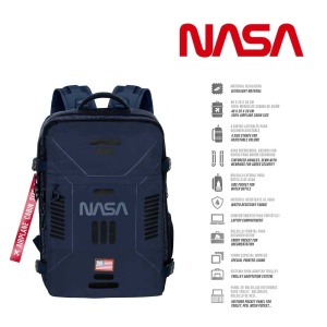 Rucsac cu licenta oficiala, pentru calatorii cu avionul, impemeabil, 20 L, 25x20x40 cm, NASA, Albastru - Img 5