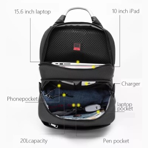 Rucsac laptop 15.6", casual business, cu port de incarcare USB, Arctic Hunter, 48x32x18 cm, Negru - Img 3
