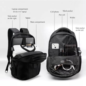 Rucsac laptop 15.6", casual, impermeabil, cu buzunar antifurt, Tigernu, 48x33x15 cm, Negru/Portocaliu - Img 5