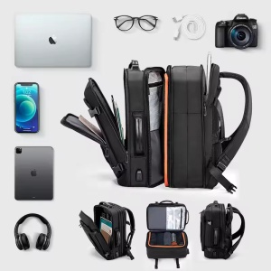 Rucsac laptop 15.6", pentru calatorii, expandabil pana la 27 L, cu port de incarcare USB, KINGSONS, 28.5x21/31x43 cm, Negru - Img 4