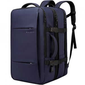 Rucsac laptop 15.6", pentru calatorii, impermeabil, expandabil pana la 37 L, cu port de incarcare USB, BANGE, 44x30x16 cm, Albastru