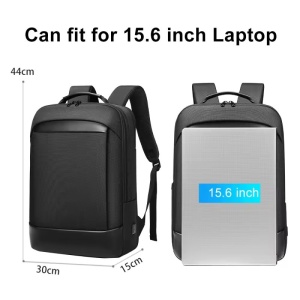 Rucsac laptop 15.6", smart business, cu insertii de piele ecologica, impermeabil, cu port de incarcare USB, GETICS, 30x15x44 cm, Negru - Img 5