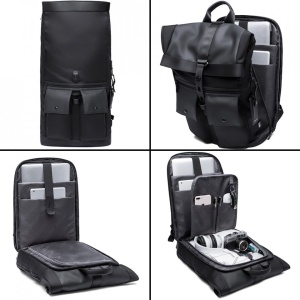 Rucsac laptop 15.6", smart casual, design pelerin, expandabil, impermeabil, BANGE, 48x30x17cm, Negru - Img 6