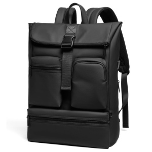 Rucsac laptop 15.6", smart casual, design pelerin, impermeabil, expandabil, cu port USB, GETICS, 32x13.5x43/50 cm, Negru - Img 1