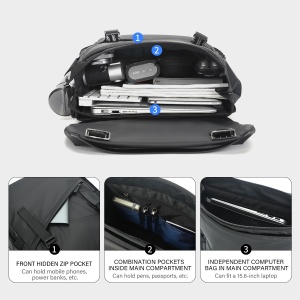 Rucsac laptop 15.6", smart casual, design pelerin unisex, impermeabil, TIGERNU, 30x13x43 cm, Negru - Img 5