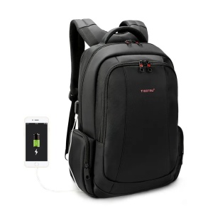 Rucsac laptop 15.6" smart casual, impermeabil, cu orificiu pentru cabluri audio si port USB, Tigernu, 33x17x49 cm, Negru - Img 4