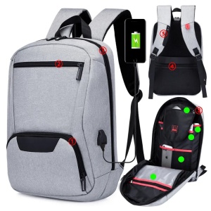Rucsac laptop 15.6" smart casual impermeabil, cu port USB, GETICS, 46x30x10 cm, Gri deschis - Img 5