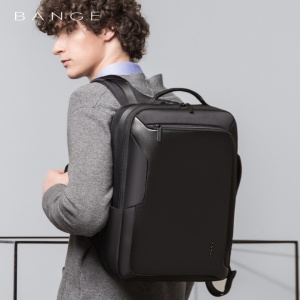 Rucsac laptop 15.6", smart, impermeabil, cu insertie de piele ecologica, port de incarcare USB si jack audio, BANGE, 43x31x16 cm, Negru - Img 8