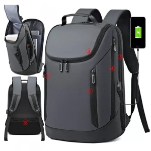 Rucsac laptop 15.6" smart, impermeabil, cu port de incarcare USB, GETICS, 31x16x46 cm, Gri - Img 7