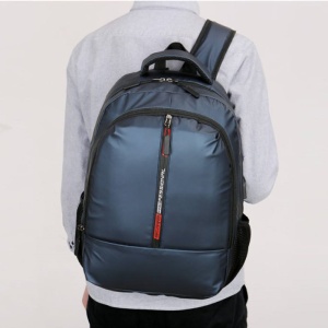 Rucsac laptop 17", casual cu aspect lucios, cu port USB si orificiu pentru casti audio, GETICS, 45x36x10 cm, Albastru - Img 3