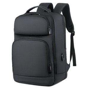 Rucsac laptop 17" pentru calatorii, expandabil, cu buzunar antifurt si port USB, GETICS, 31x19/24x47 cm, Negru