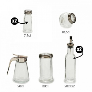 Set clasic 7 recipiente din sticla pentru condimente cu capace din otel inoxidabil, Escalate, 28x10x17 cm - Img 3