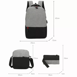 Set rucsac 15.6" casual minimalist, geanta de umar si portofel pentru adolescenti, GETICS, Negru/Gri - Img 5