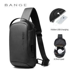 Geanta crossbody/de umar, multifunctionala, cu port de incarcare USB, Bange, 18cmx11cmx31cm, Gri