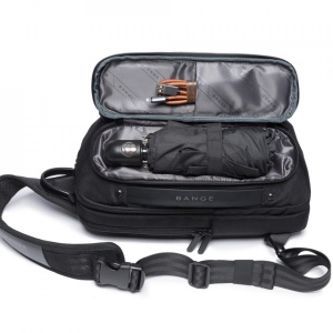 Geanta crossbody/de umar smart casual, impermeabila, cu port de incarcare USB, Bange, 20x11x32 cm, Neagra - Img 4
