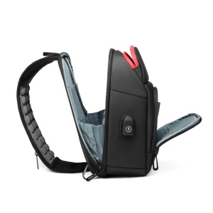 Geanta de umar, de piept sau de mana, cu port de incarcare USB, GETICS, 28x18x12 cm, Neagra - Img 3