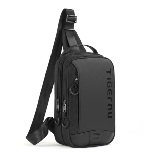 Geanta de umar, de piept sau de mana, sport casual, impermeabila, Tigernu, 19.5x8.5x28 cm, Neagra - Img 6