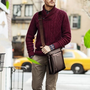 Geanta de umar sau de mana business casual din piele ecologica, WEIXIER, 28x25x6 cm, Maro - Img 6