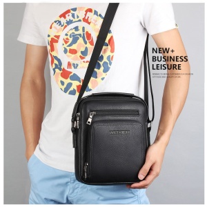 Geanta de umar sau de mana business casual, impermeabila, din piele ecologica, WEIXIER, 26x21x7 cm, Neagra - Img 7