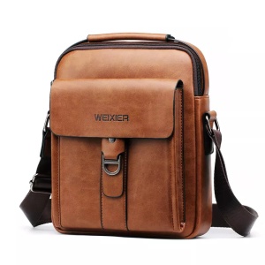 Geanta de umar sau de mana business casual, impermeabila, din piele ecologica, WEIXIER, 24x20x5 cm, Maro deschis