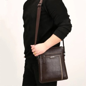 Geanta de umar sau de mana business casual, impermeabila, din piele ecologica, WEIXIER, 27.5x23.5x5.5 cm, Maro - Img 6