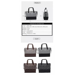 Geanta multifunctionala tip mesager pentru scutece, cu accesorii, spatiu mare de depozitare, Escalate, Cafenie cu dungi albe - Img 5