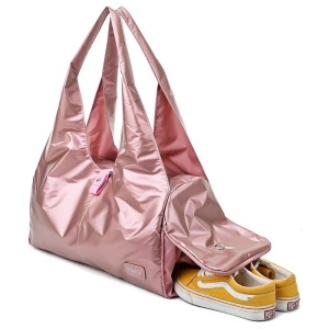 Geanta sport, impermeabila, cu aspect metalic si compartiment pentru incaltaminte, Escalate, 48x20x24 cm, Roz - Img 5