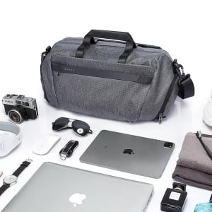 Geanta sport unisex pentru calatorii, impermeabila, cu buzunar pentru incaltaminte, Bange, 46x17x26 cm, Gri - Img 5