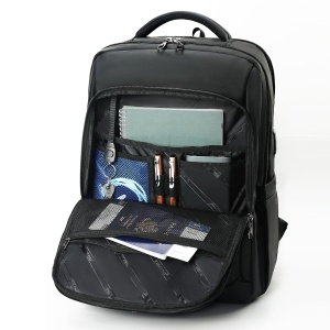 Rucsac business casual pentru calatorii, impermeabil, cu port USB, Tigernu, pentru laptop de 17", 32x21x47 cm, Negru - Img 3