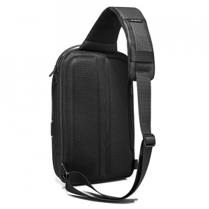 Rucsac crossbody/de umar casual, impermeabil, cu port de incarcare USB si compartiment casti, Bange, Negru - Img 2