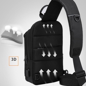 Rucsac crossbody/de umar smart, light, impermeabil, cu port de incarcare USB, Bange, Negru - Img 6