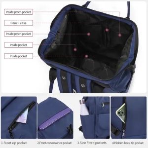 Rucsac dama 14", multifunctional, impermeabil cu buzunar antifurt, Tigernu, 25x16x38 cm, Albastru - Img 5