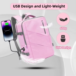 Rucsac dama 15.6", multifunctional, impermeabil, cu port USB, Getics, 29.5x15.5x42.5 cm, Roz - Img 5