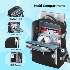 Rucsac dama 15.6", multifunctional, impermeabil, cu port USB, Getics, 29.5x15.5x42.5 cm, Negru - Img 2