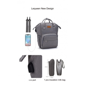 Rucsac impermeabil multifunctional pentru mamici, interfata USB, LEQUEEN, Gri inchis - Img 5